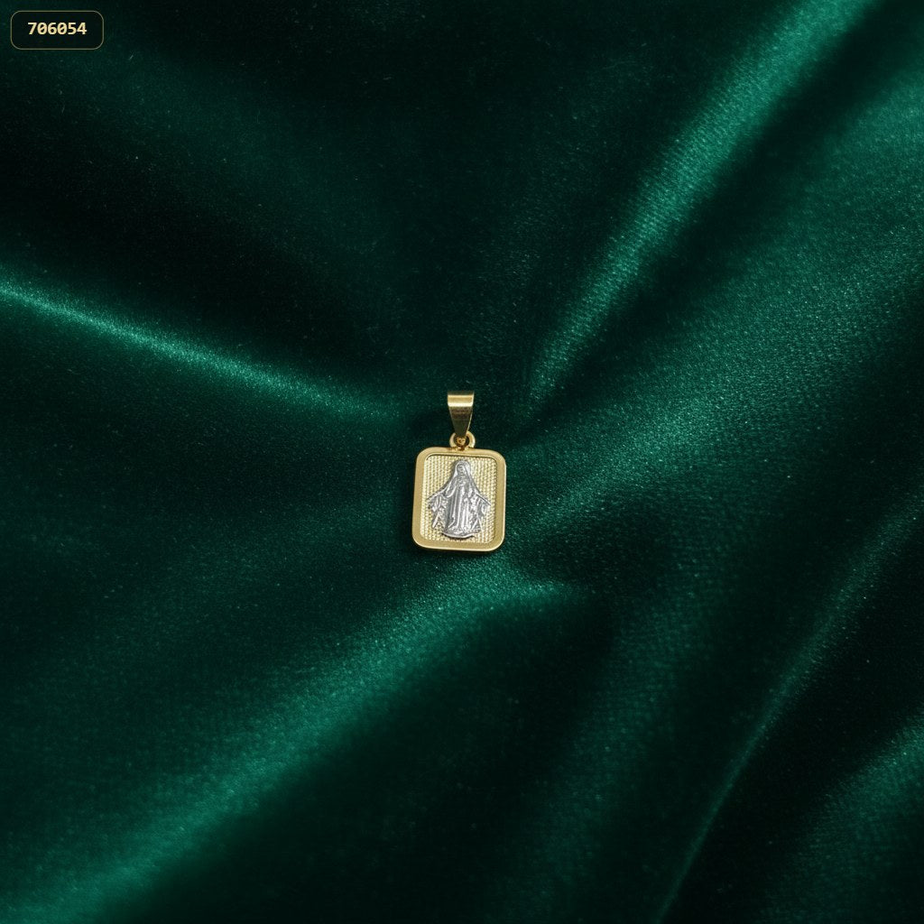 Dije Placa Virgen Milagrosa Bicolor 2CM - fondo blanco