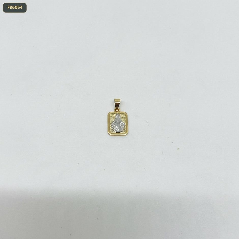 Dije Placa Virgen Milagrosa Bicolor 2CM - con modelo