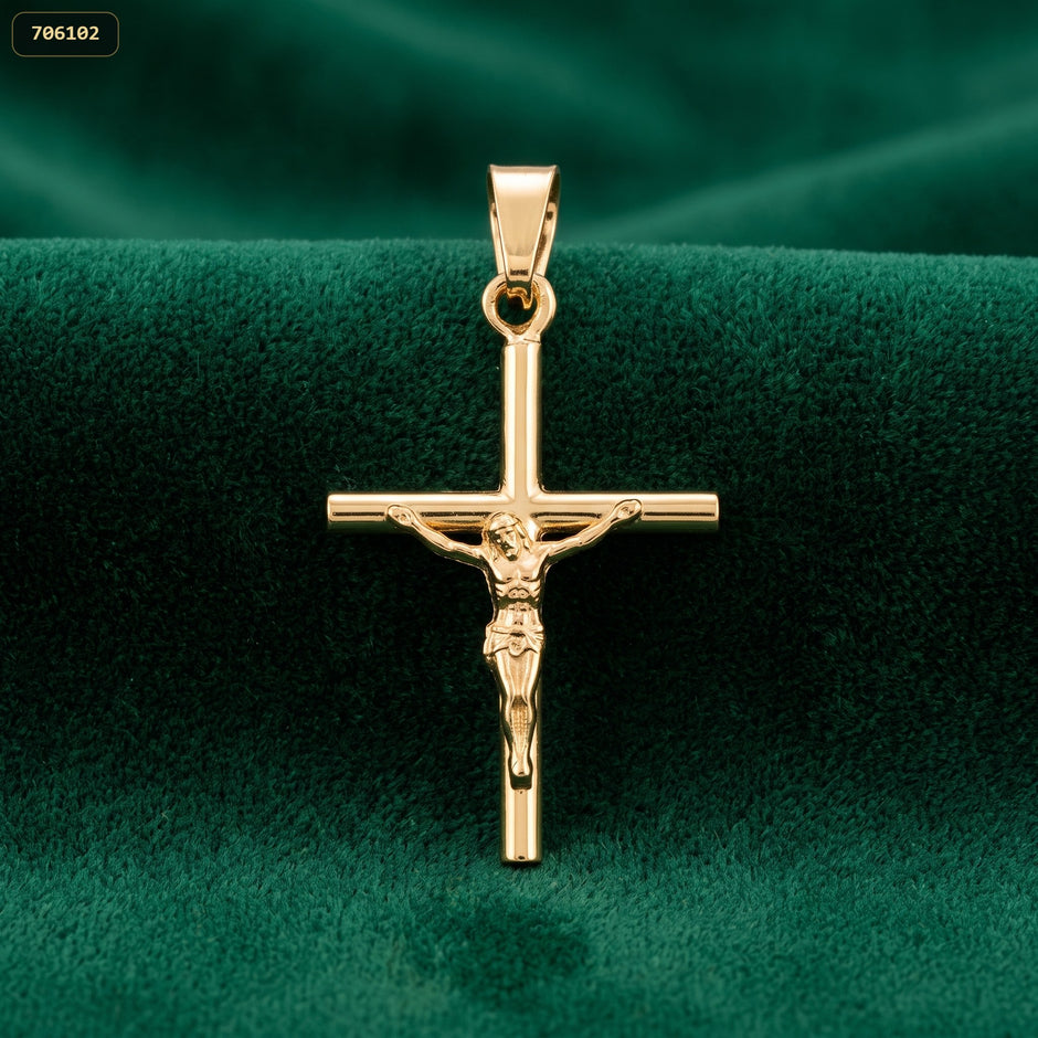 Dije Cruz Cristo Clasico 30*14.5MM - fondo verde