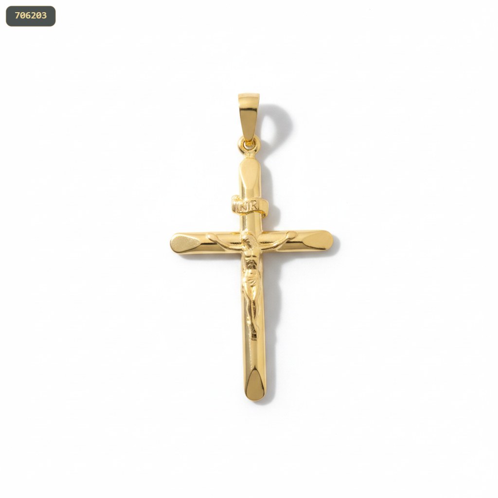 Dije Cristo Inri 38*20MM Puntas Planas - fondo blanco
