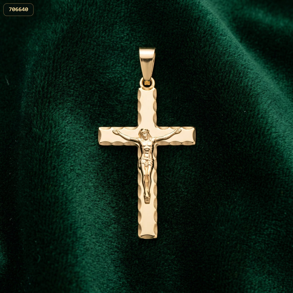 Dije Cruz Inri 33*16MM Bordes Troquelados - fondo verde