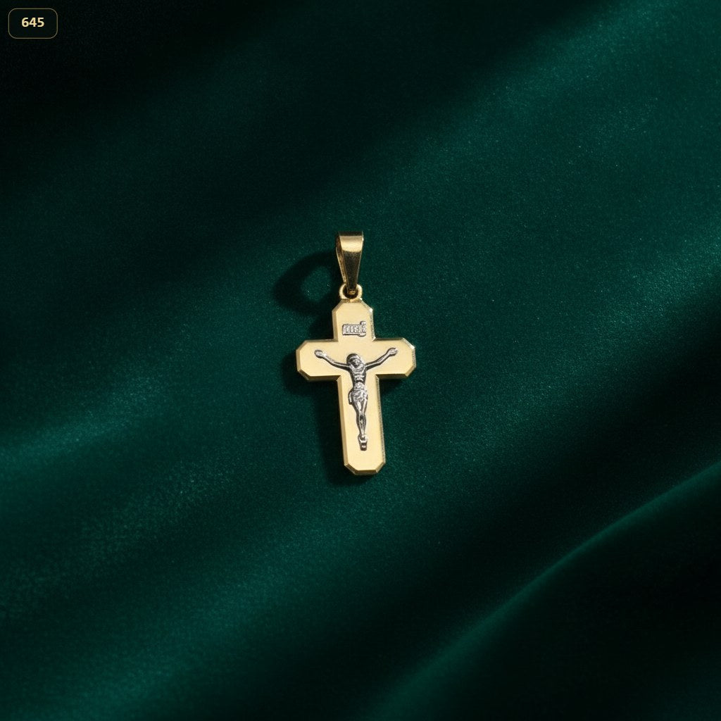 Dije Cruz Plana Cristo Plateador 14*27MM - fondo blanco