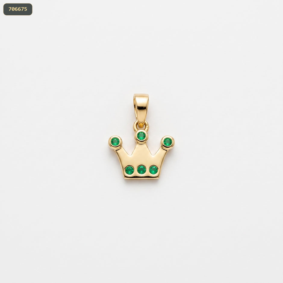 Dije Corona con 6 Piedras Zircón Verde - fondo blanco