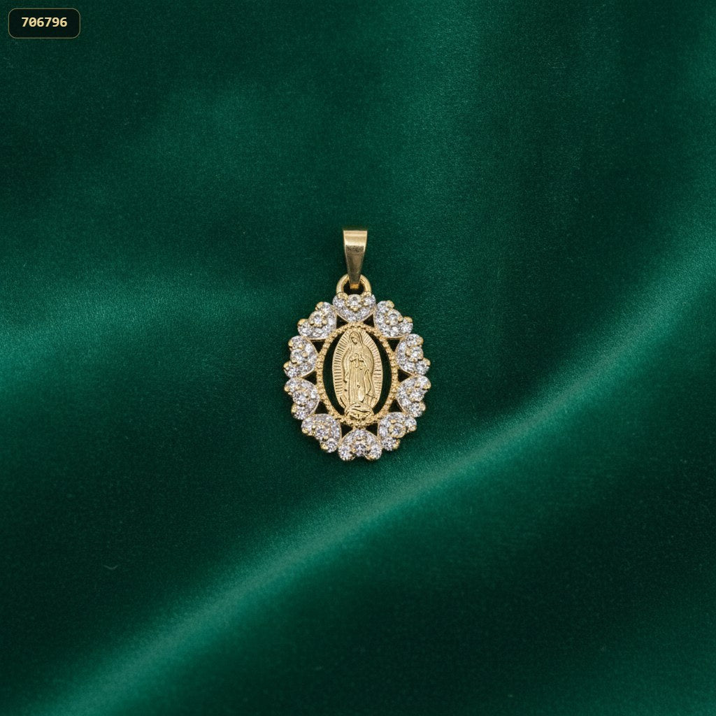 Dije Medalla Guadalupe 16MM Borde Colores - fondo verde