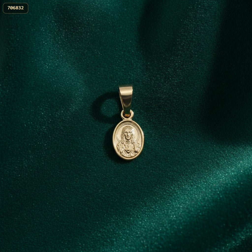 Dije Medalla Sagrado Corazon de Jesus 8*6 - fondo verde