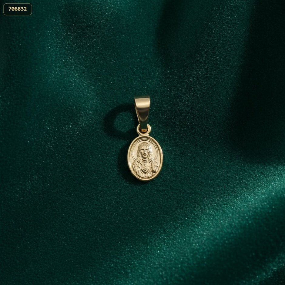 Dije Medalla Sagrado Corazon de Jesus 8*6 - fondo verde
