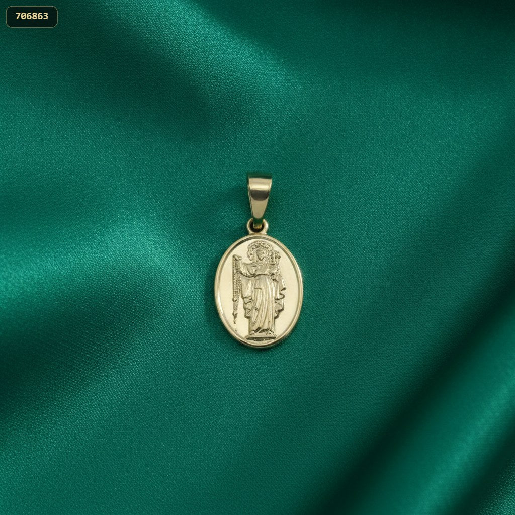 Dije Medalla Clasica Virgen del Carmen 19.3*9MM - fondo verde