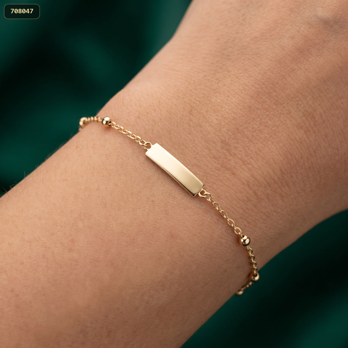 Pulsera Eslabones 1*14CM/PLACA Lisa 4.6*20MM Balin 3MM - con modelo