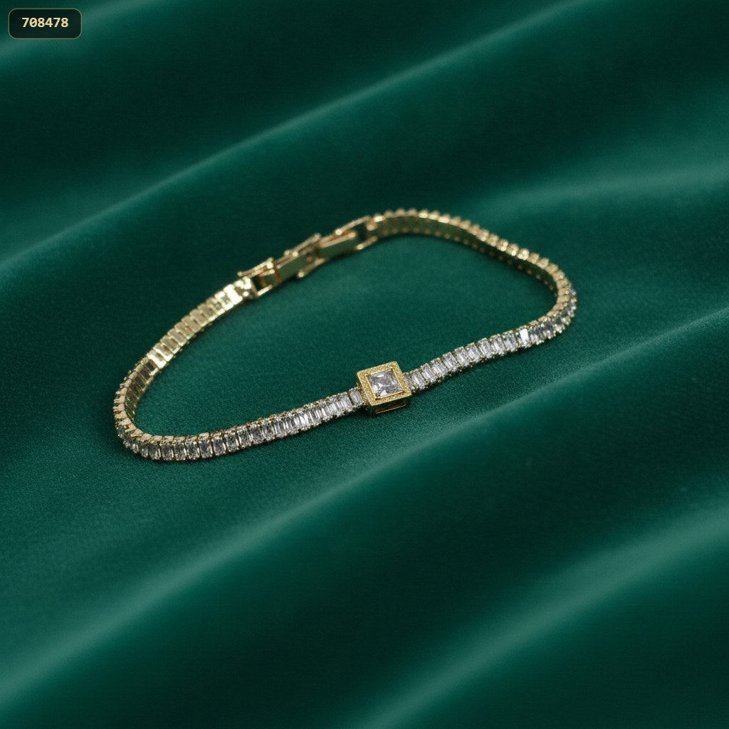Pulsera Tipo Tennis Rectangular/centro Cristal 18CM - fondo verde