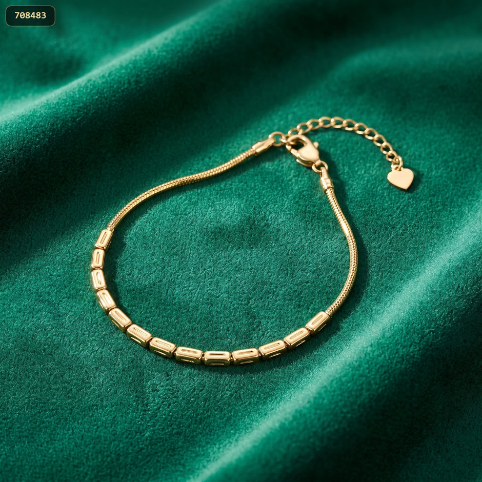 Pulsera Cola Raton Centro Tipo Baguette 2.3MM*17CM con Ext - fondo verde