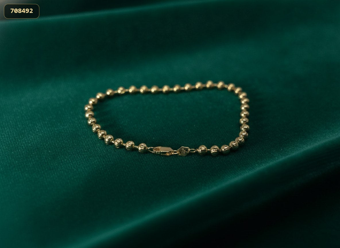 Pulsera de Latón con Bolitas Diamantadas Rayadas de 4 Mm 21CM - fondo blanco