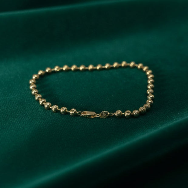 Pulsera de Latón con Bolitas Diamantadas Rayadas de 4 Mm 21CM - fondo blanco