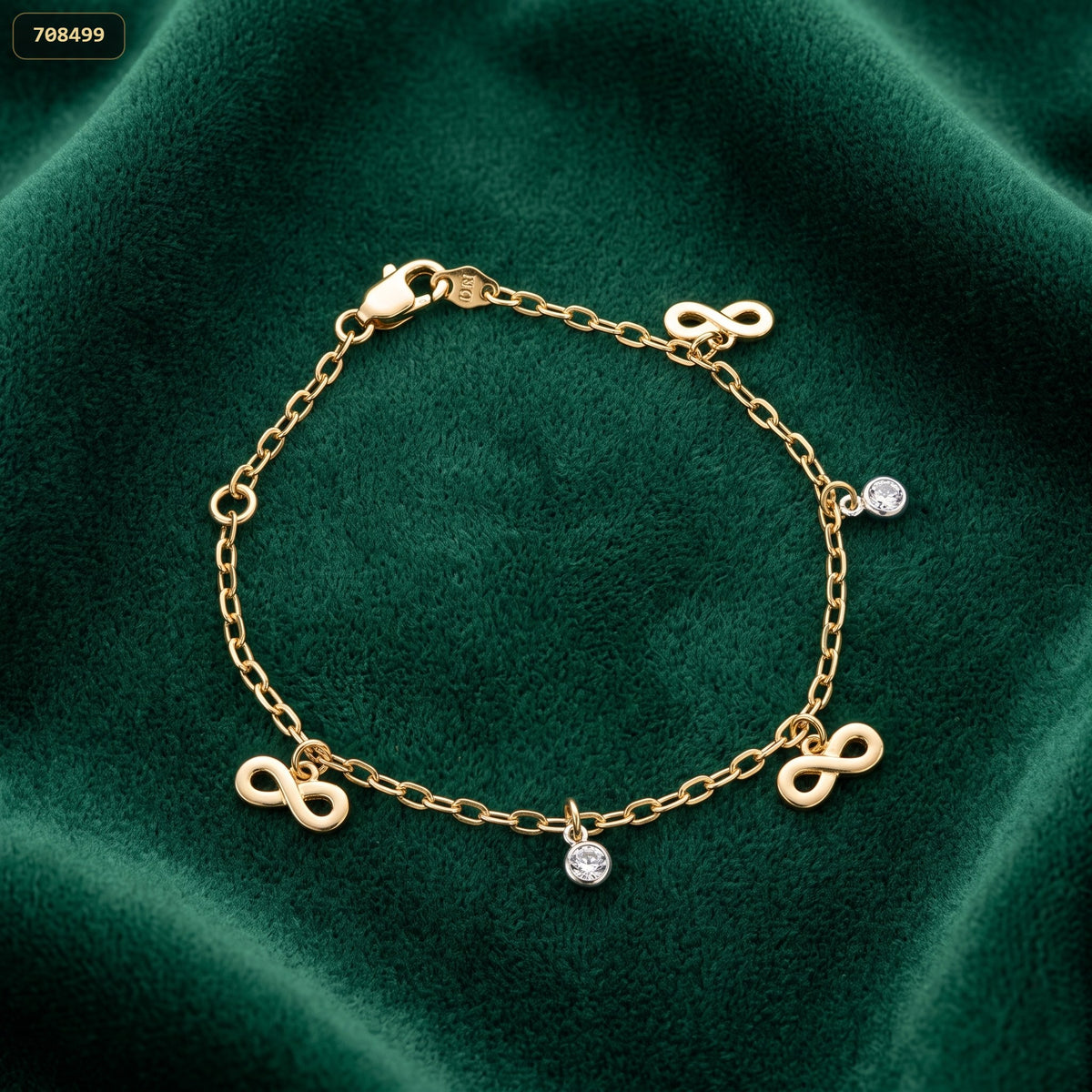 Pulsera 3 Infinitos 10MM con 2 Zircones - fondo verde