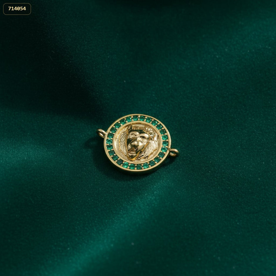 Separador Medalla Leon Borde Piedras 17*13MM - fondo verde