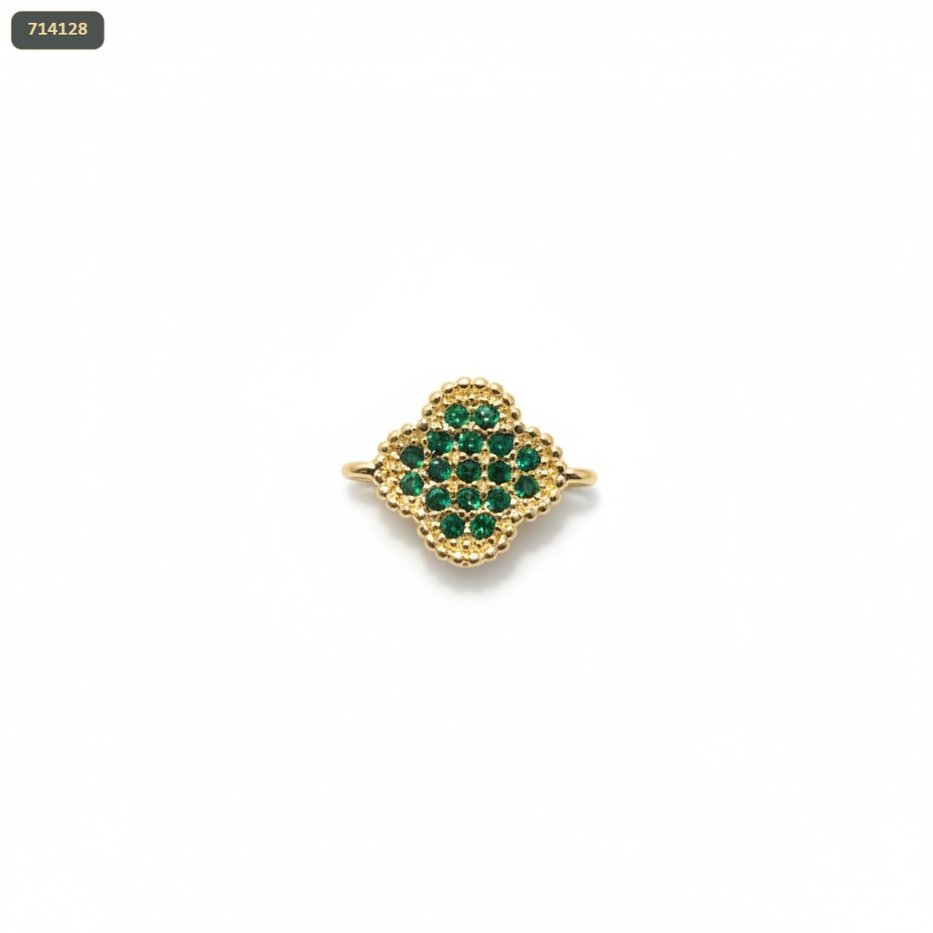 Separador Trébol con Zircones Verdes y 2 Argollas - fondo blanco